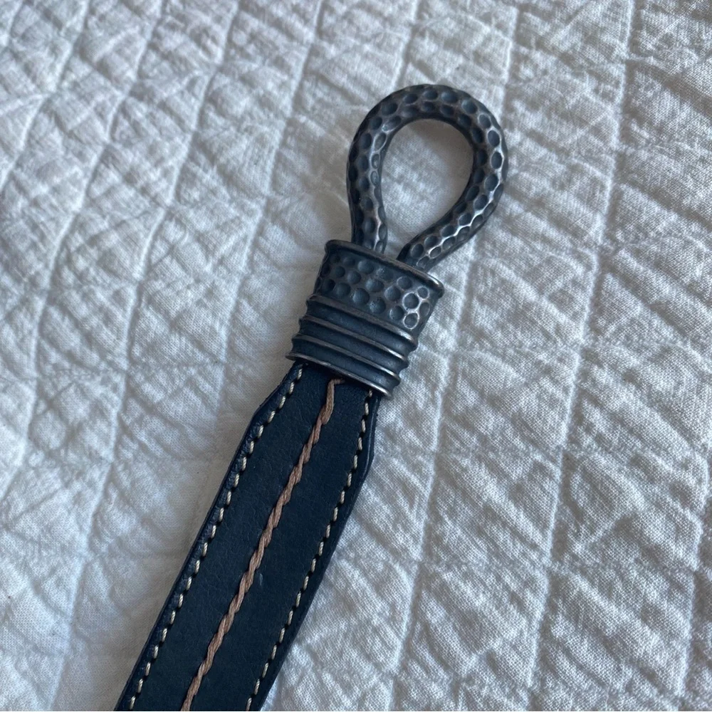 VTG Western Black Leather Belt w/Hammered Loop Toggle Buckle cowgirlcore M / L